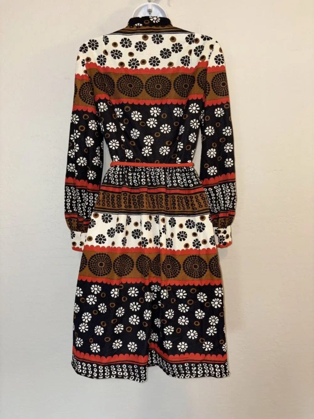 Fred Rothschild 1960’s Vintage red & brown striped Mod hippie boho Midi Dress XS